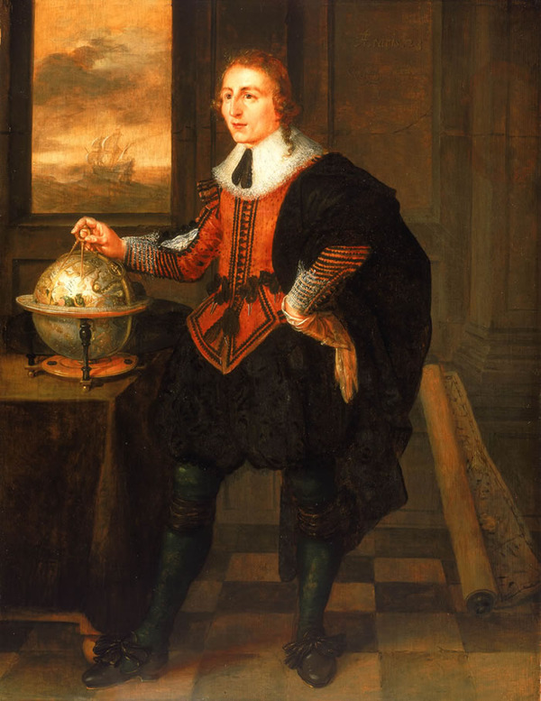 Titre original&nbsp;:  Portrait of Baffin by Hendrick van der Borcht, Navigator with Globe and Dividers