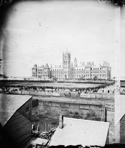 Original title:  MIKAN 3425978 Celebrations at Parliament Hill. (Feu - de - Joie)  May 24, 1868. [70 KB, 493 X 580]