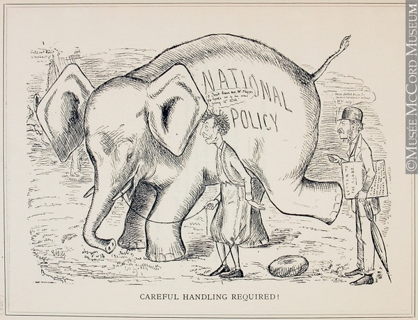 Titre original&nbsp;:  Print Careful Handling Required John Wilson Bengough 1886, 19th century Ink on newsprint - Photoengraving 25.3 x 31.5 cm Gift of Dr. Raymond Boyer M994X.5.273.202 © McCord Museum Description Keywords:  Cartoon (19139) , politics (general) (2228) , Print (10661)