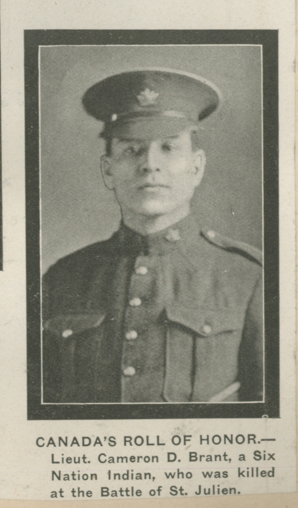 Titre original&nbsp;:  Lieut. Cameron D. Brant. Image courtesy of the Simcoe County Archives, Annie Boyes Fonds (https://www.simcoe.ca/dpt/arc). 