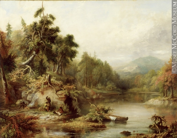 Titre original&nbsp;:  Painting Abenaki Hunters with Dead Caribou & Bark Canoe at Big Rock, Memphremagog, 1868 Robert Reginald Whale 1868, 19th century Oil on canvas 54 x 70 cm Gift of Mr. A. Sidney Dawes M965.145.17 © McCord Museum Keywords:  Painting (2229) , painting (2226)