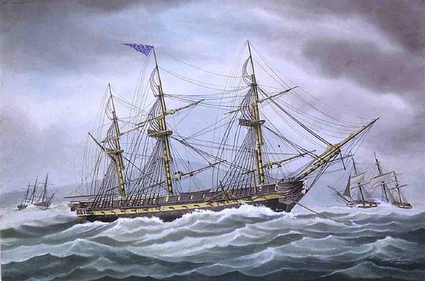 Titre original&nbsp;:    Artist Edward John Russell (Canadian, 1832–1906)[1] Title English: U.S.S. President at anchor in heavy swell. Date 1904(1904) Medium watercolor on paper Dimensions 20 × 29.25 in (50.8 × 74.3 cm) Current location N.R. Omell Private Collection, Florida Notes Russell created another copy of this painting; titled American Frigate Riding Out a Storm, it is an Important Americana from the Collection of Diane and Norman Bernstein, the Lindens, Washington, DC.[2] Source/Photographer http://www.artnet.com/artwork/424737639/815/uss-ipresidenti-at-anchor-in-heavy-swell.html Permission (Reusing this file) Public domainPublic domainfalsefalse This work is in the public domain in the United States because it was published (or registered with the U.S. Copyright Office) before January 1, 1923. Public domain works must be out of copyright in both the United States and in the source country of th